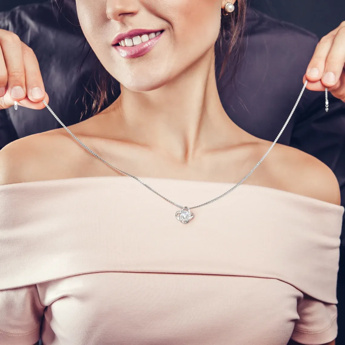 To Mother of Bride - S925 Love Knot Necklace "I Promise To Protect Her Heart" Wedding Gifts From Groom