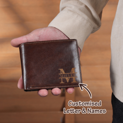 Men Wallet Personalized Monogram Genuine Leather Wallet Father's Day Gift