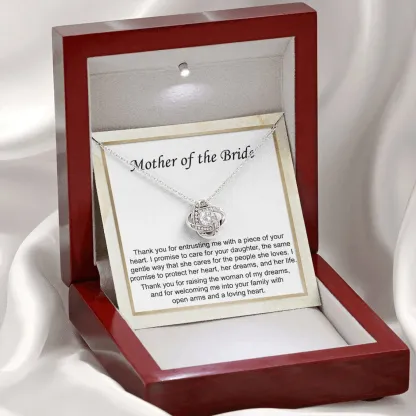 To Mother of Bride - S925 Love Knot Necklace "I Promise To Protect Her Heart" Wedding Gifts From Groom