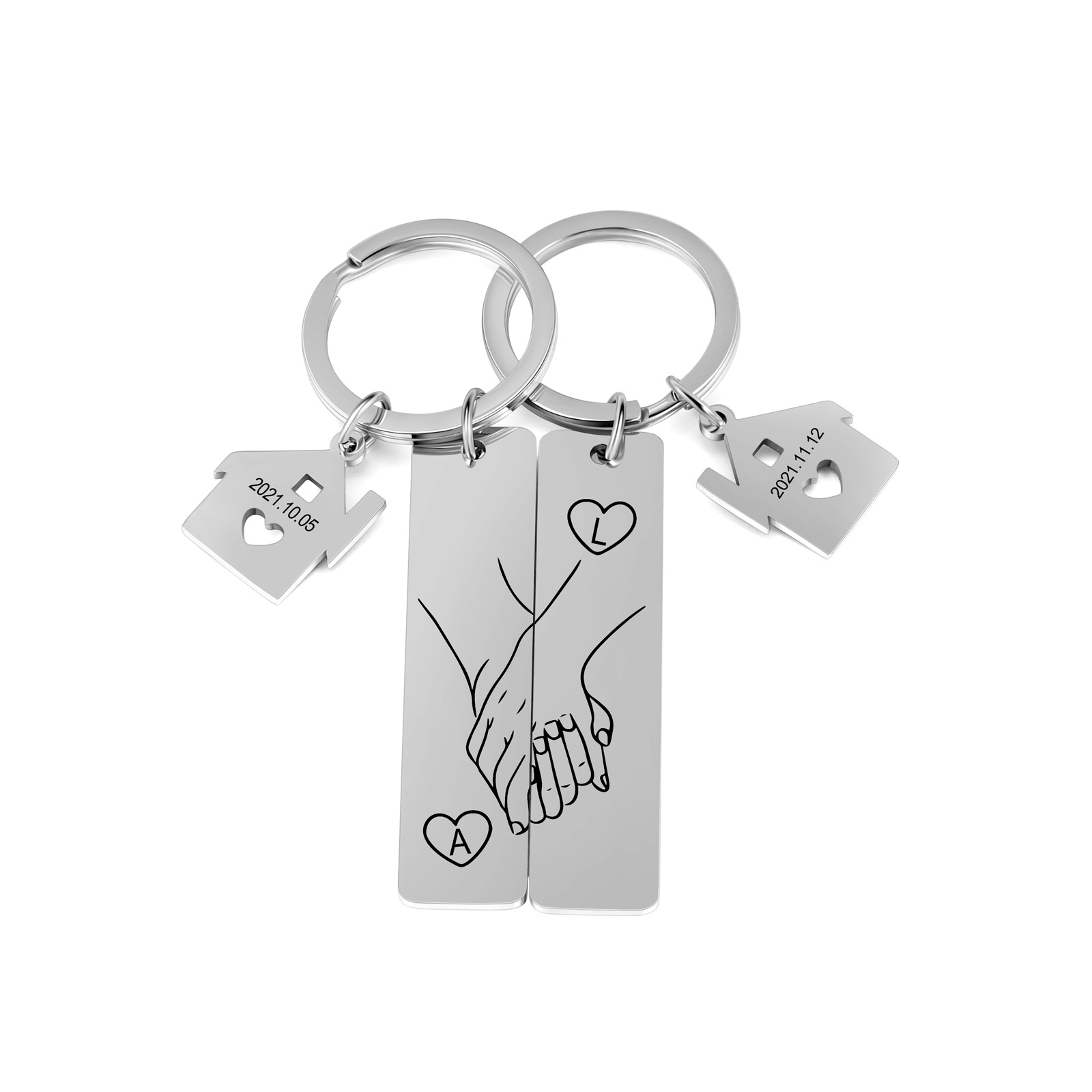 Holding Hands Couple Keychain Set Personalized Date Initial Matching Couple Gifts