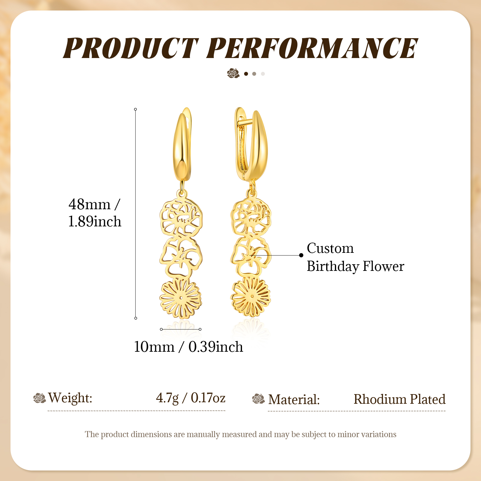 Personalized Birth Flower Earring Floral Dangle Earrings