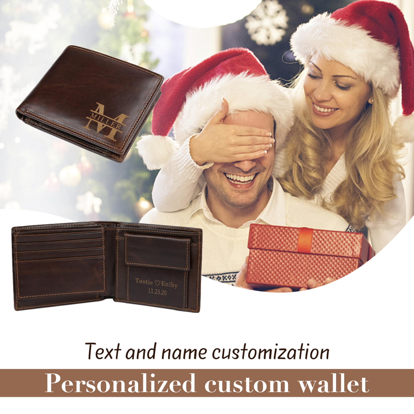Men Wallet Personalized Monogram Genuine Leather Wallet Father's Day Gift