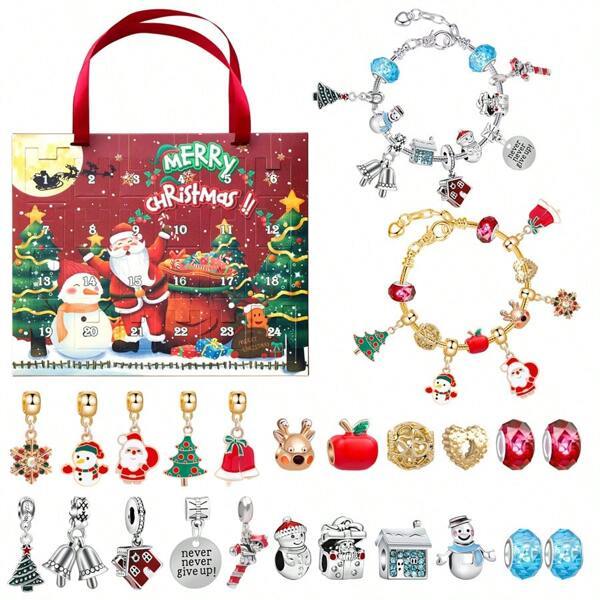 Christmas Bracelet Charms Surprise Blind Box Advent Calendar 24 Days Countdown Surprise Box DIY Bracelet Mystery Box Gift For Her