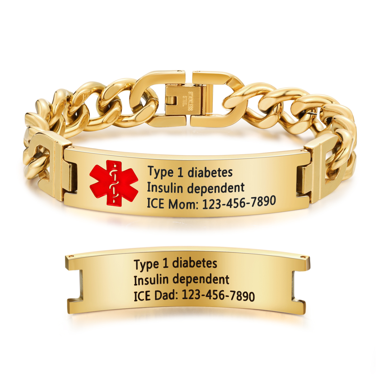 Personalized Medical Alert Bracelet ID Wristbands Stainless Steel Emergency Silver Bracelet