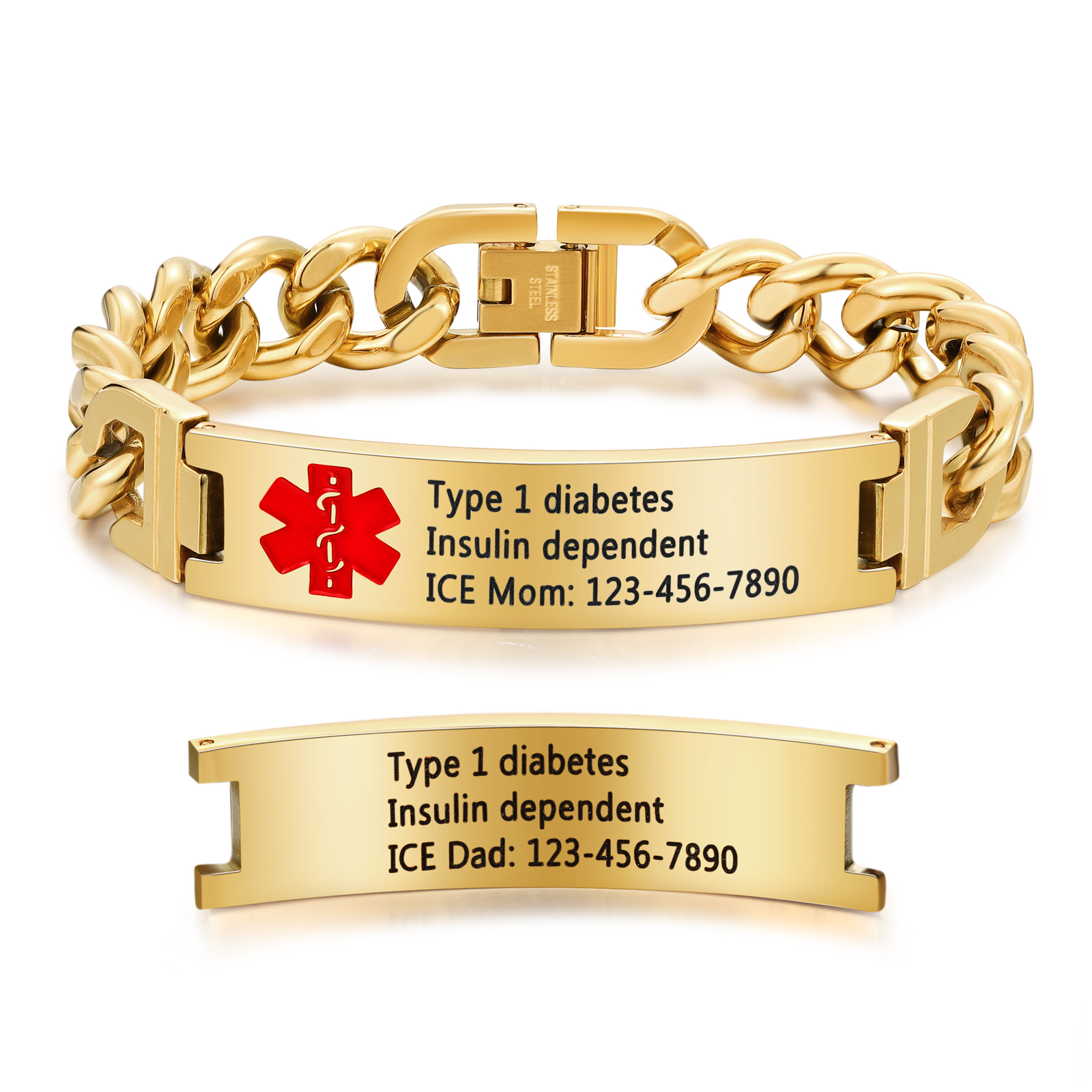 Personalized Medical Alert Bracelet ID Wristbands Stainless Steel Emergency Silver Bracelet