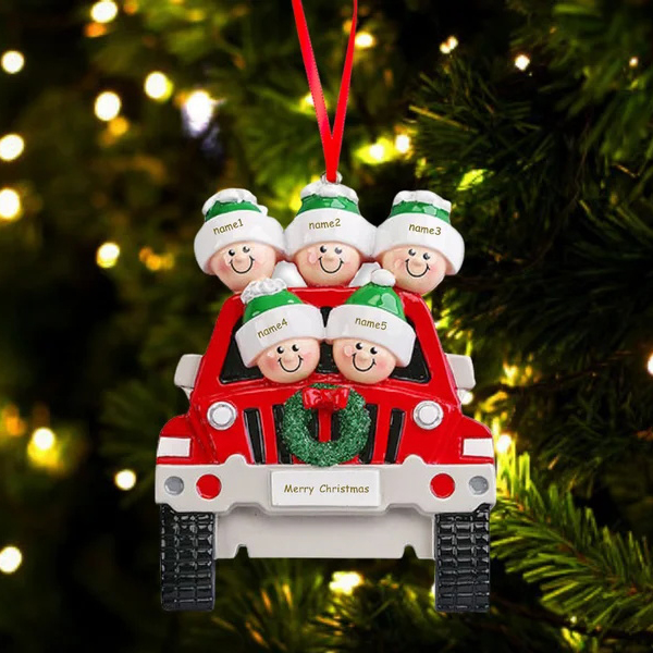Personalized Family Car Christmas Tree Ornament with 5 Names Xmas Ornaments
