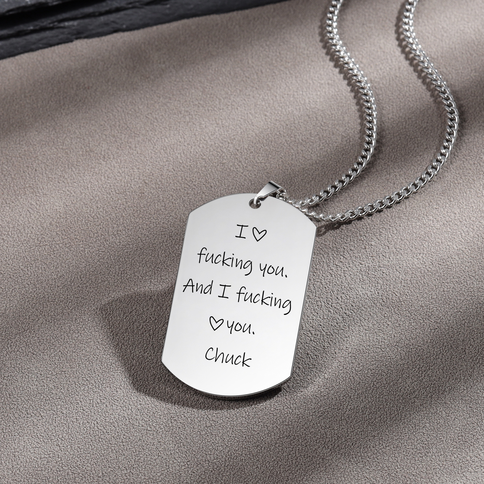 Funny Personalized Photo Necklace "I Love F❤cking You and I F❤cking Love You" Key Ring Gift for Couple