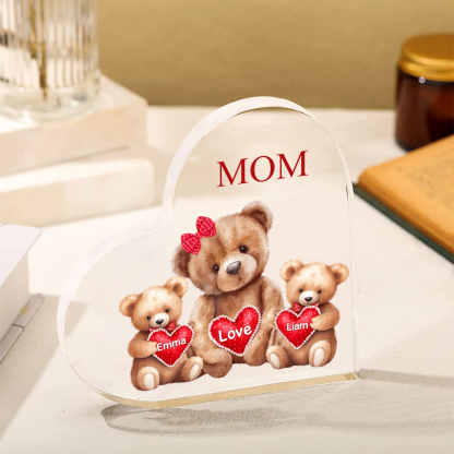 2 Names - Personalized Acrylic Heart Keepsake Custom Texts Teddy Bear Ornaments Gifts for Grandma/Mother