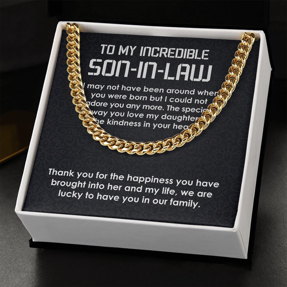 To My Incredible Son-In-Law Necklace Cuban Link Chain Necklace Gift Set - We Are Lucky To Have You In Our Family