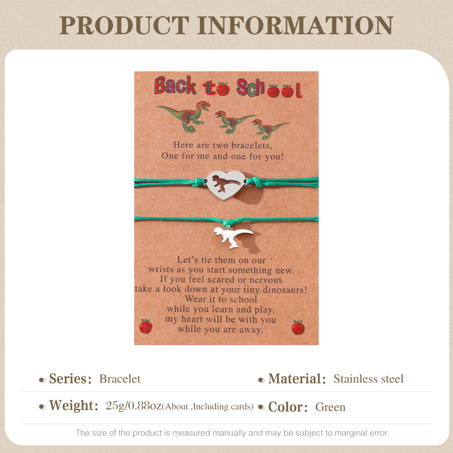 Back to School Matching Wish Dinosaur Bracelets Set for Women Teen Girls Boys