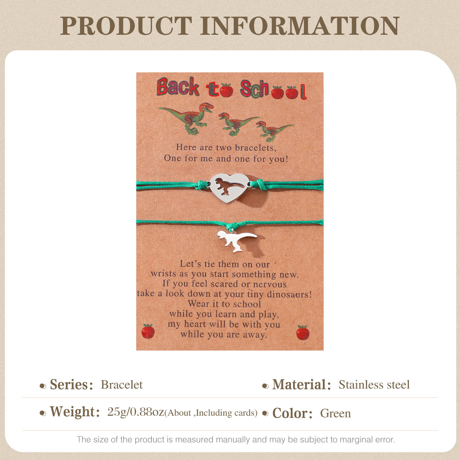 Back to School Matching Wish Dinosaur Bracelets Set for Women Teen Girls Boys