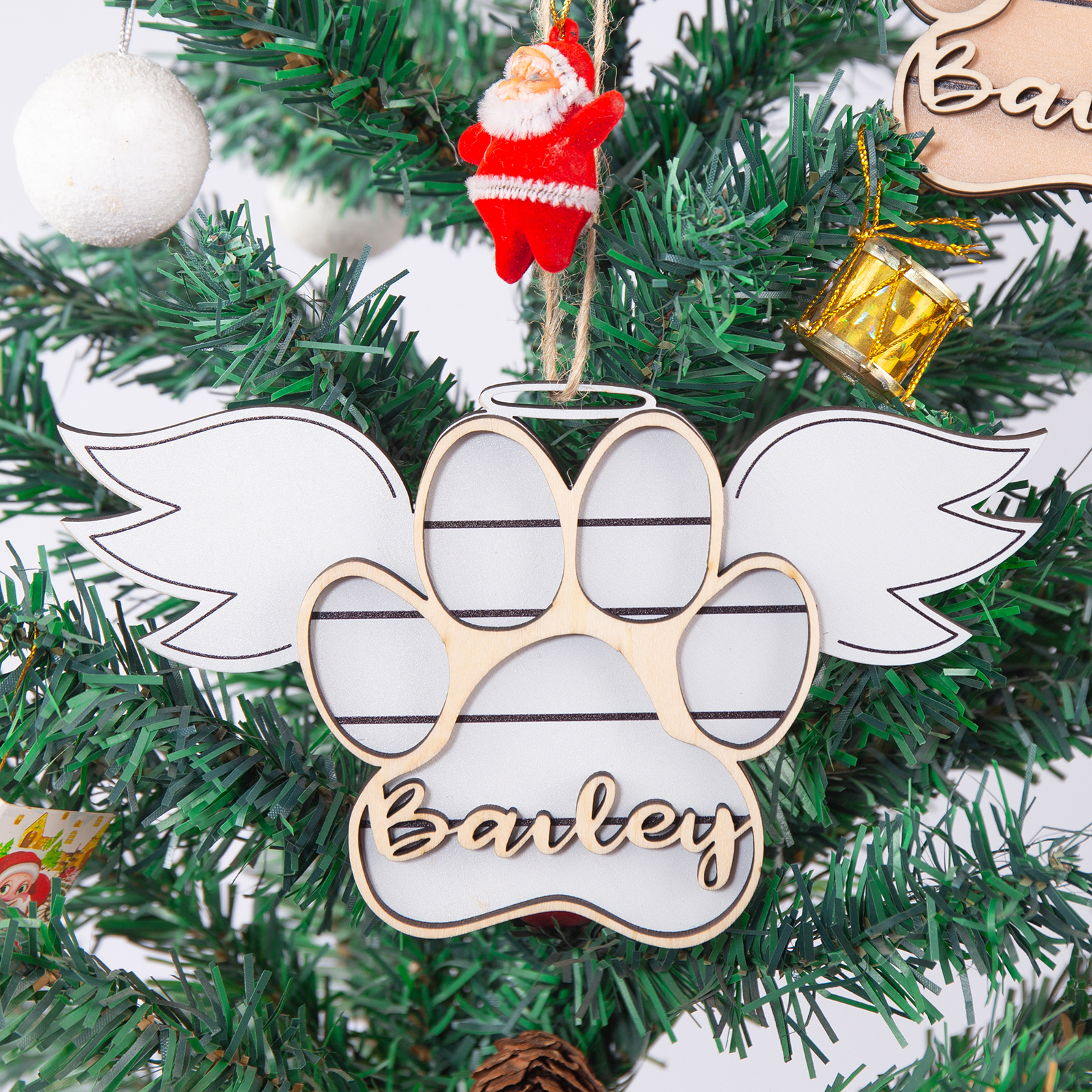 Personalized Dog Paw Christmas Ornament Angel Wings Hanging Ornament