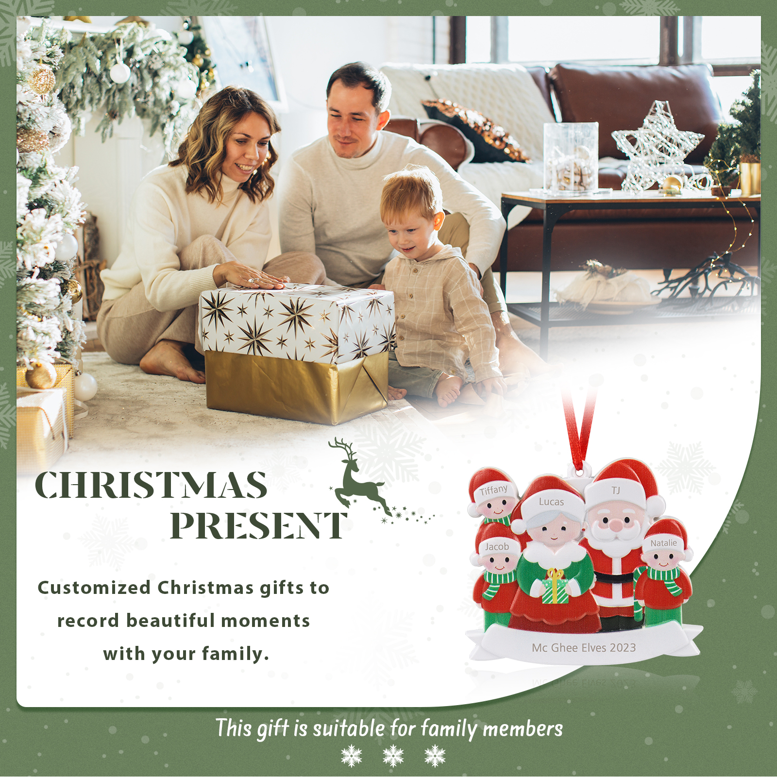 5 Names -  Personalized Resin Santa Claus Hanging Ornaments Customized Name & Text Christmas Ornament Gift for Family Friends