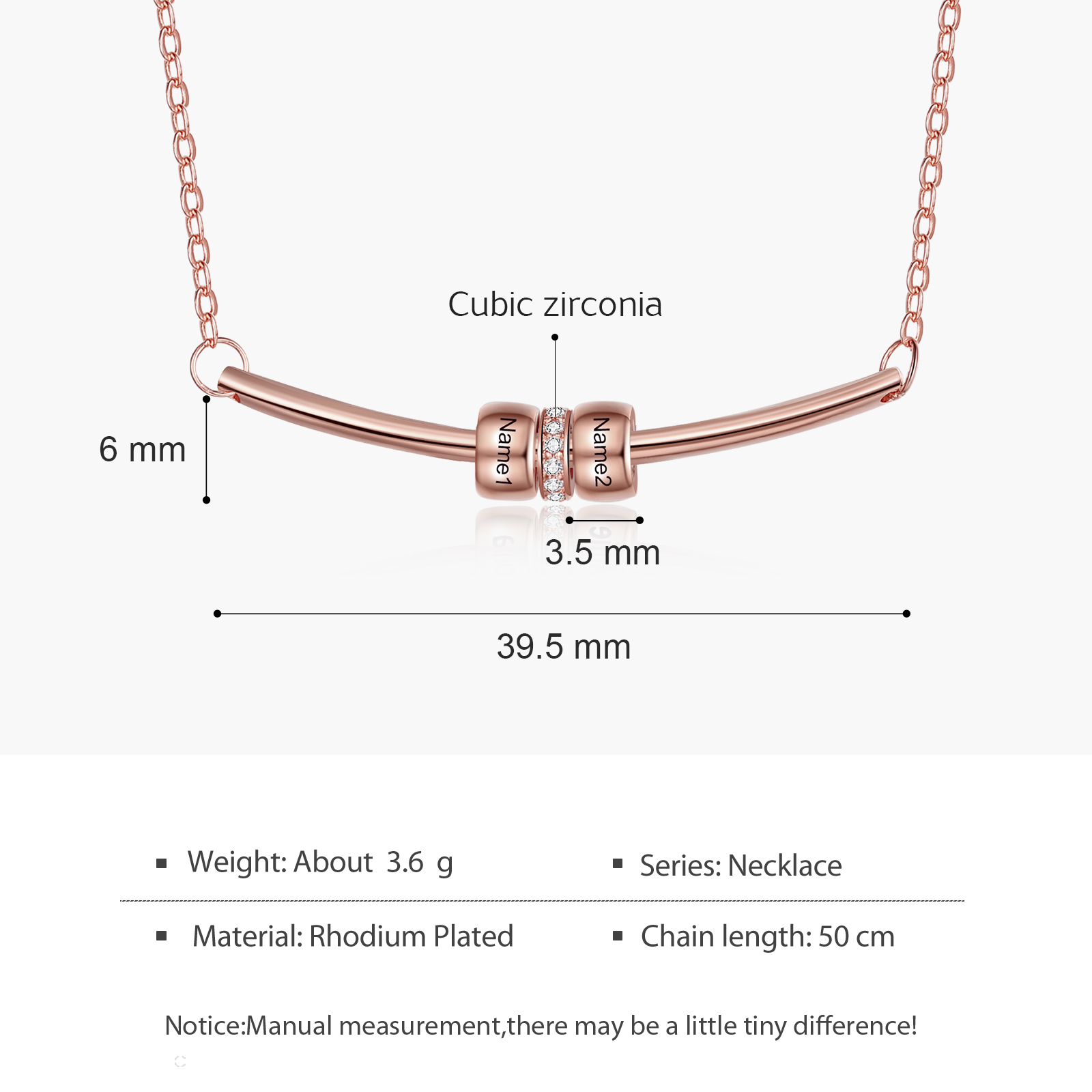 Personalized Bar Necklace with Beads Custom 2 Names Family Necklace for Her