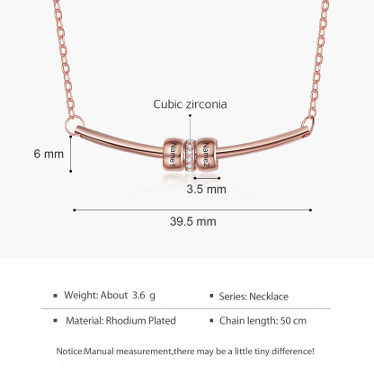 Personalized Bar Necklace with Beads Custom 2 Names Family Necklace for Her