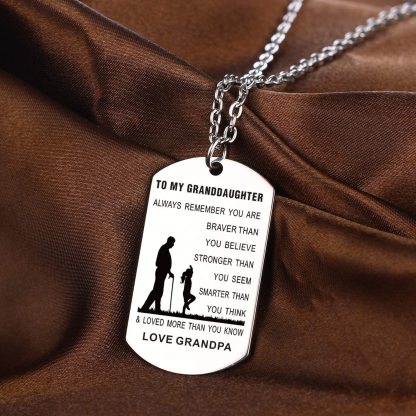 To My Grandson & Granddaughter Dog Tag Necklace Inspirational Gift "You Are Braver Than You Believe"