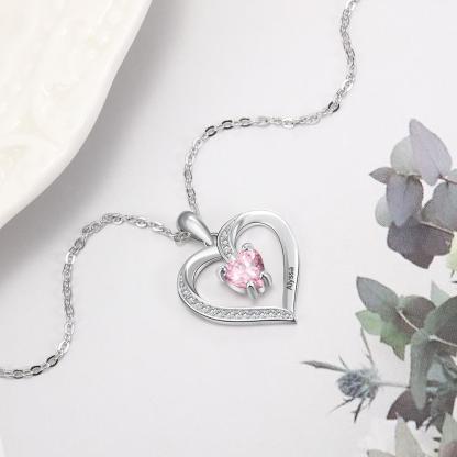 Custom Heart Necklace with Name & Birthstone 