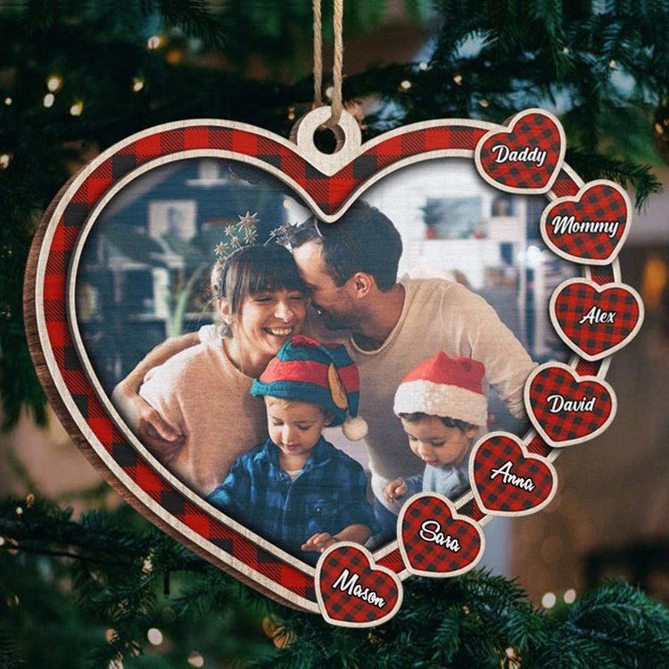 Personalized Family Heart Christmas Ornament Custom 7 Names Hanging Ornament Gifts For Family