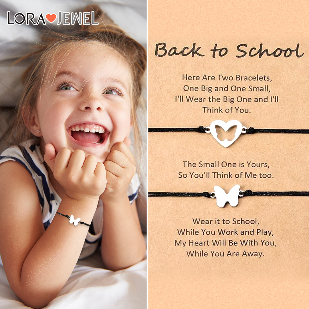 2 Pcs Back To School Butterfly Bracelet Set, Adjustable Bracelets Gift With Gift Card Set For Kids