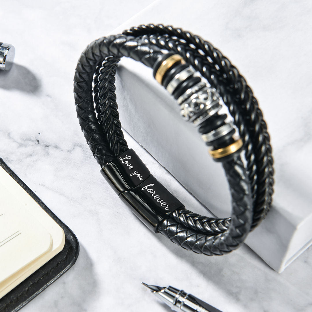 To My Bonus Son Braided Leather Bracelet "I'm So Proud of You"