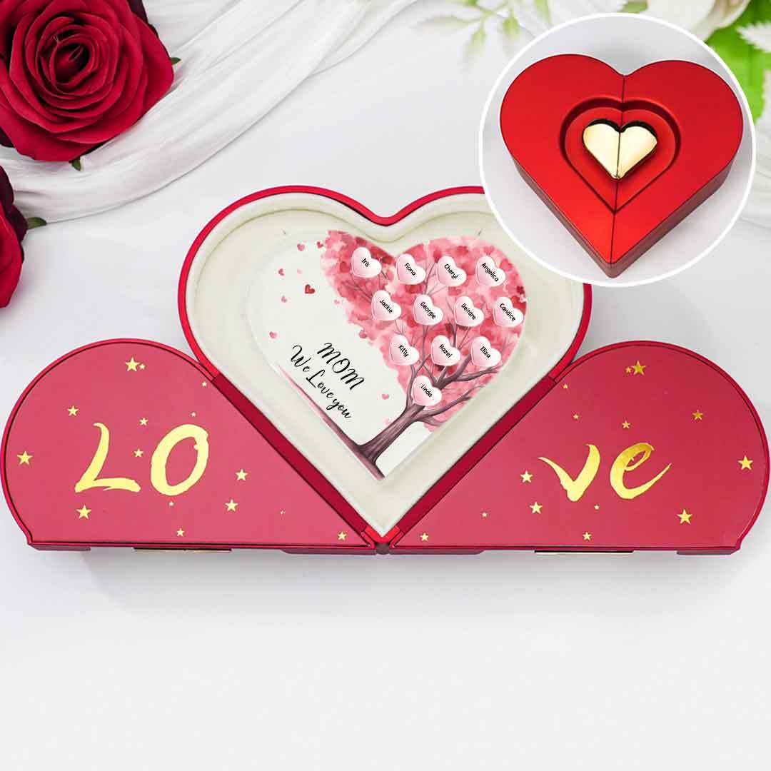 Personalized Text Acrylic Heart Keepsake Custom 1–12 Names Pink Purple Tree Ornaments Gifts for Grandma/Mother