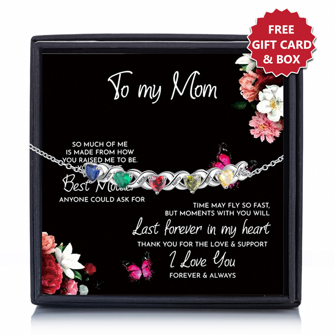 Family Custom Bracelet Heart Personalized with 5 Birthstones