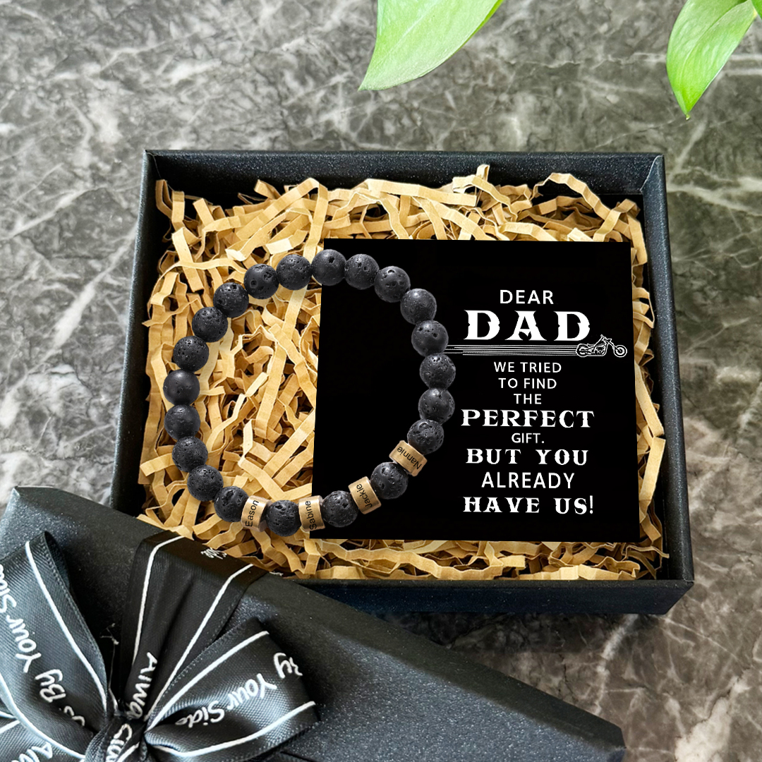Serene Black Onyx Men Bracelet Personalized 4 Names Beaded Warp Bracelet for Dad