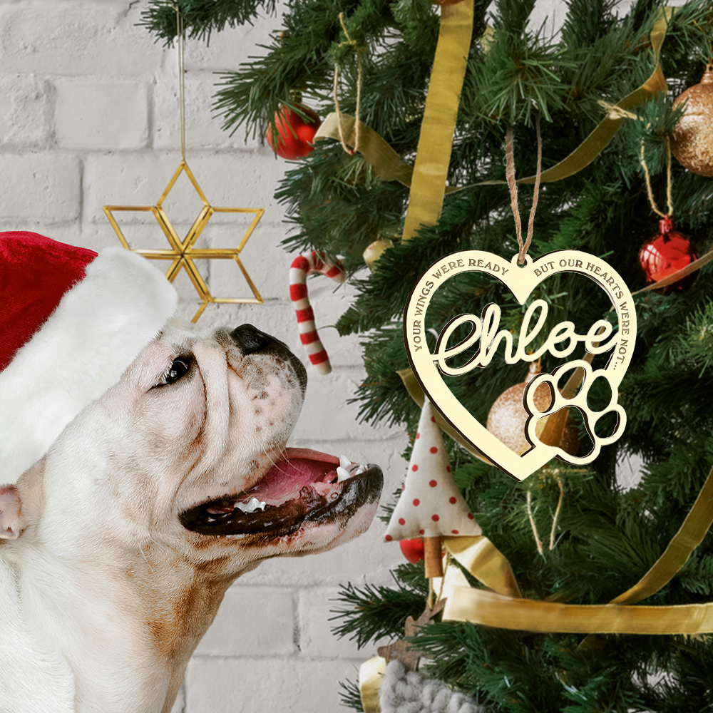 Heart Pet Paw Ornament Personalized Name Memorial Ornament