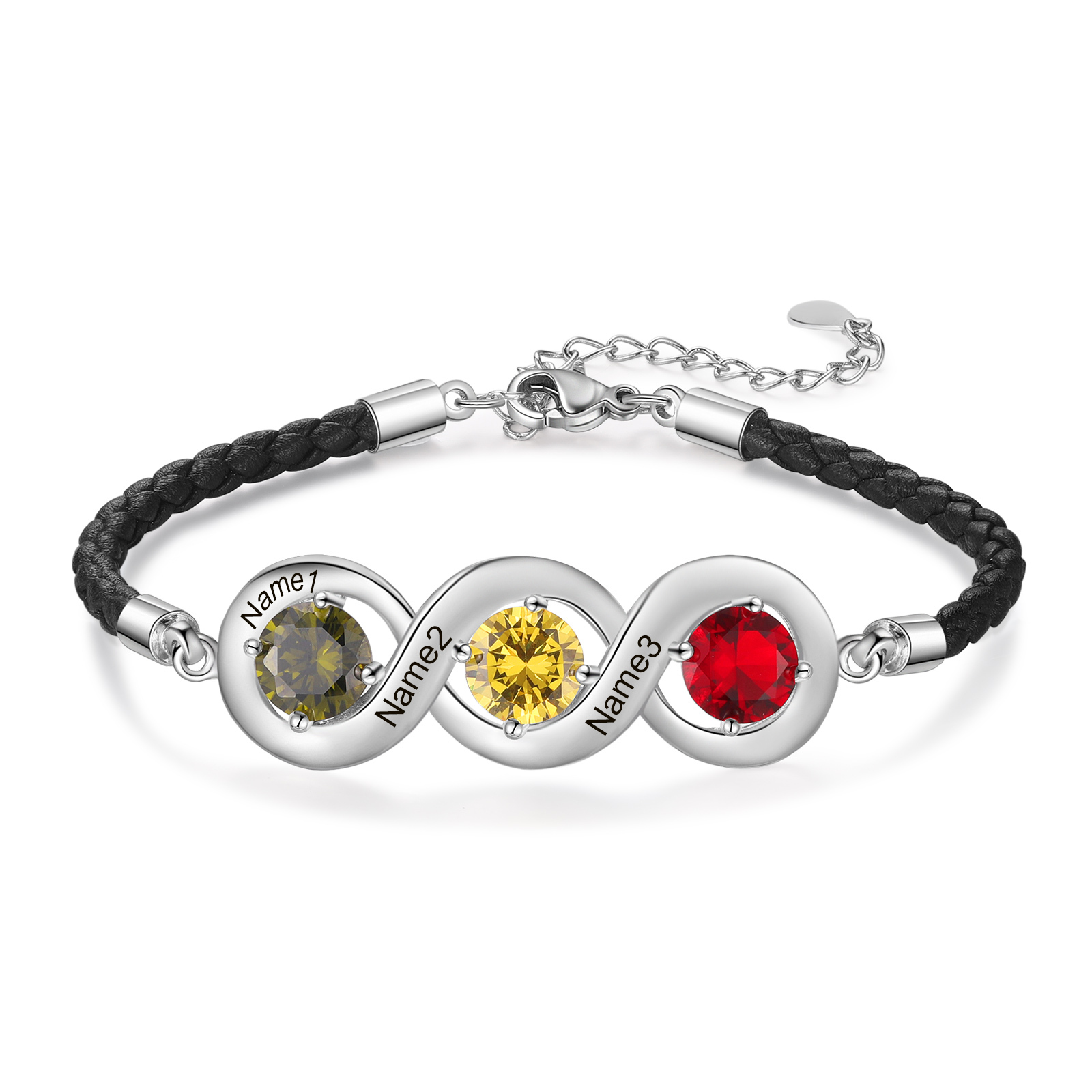 Personalized Infinity Bracelets Custom 3 Birthstones & 3 Names Adjustable Bracelet Gift for Her