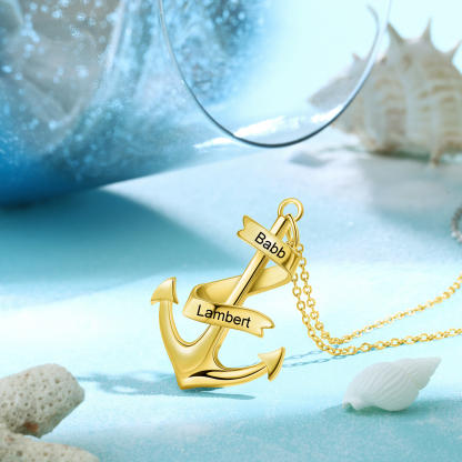 Men's Anchor Pendant Necklace Personalized with 2 Names Custom Gift for Him Father