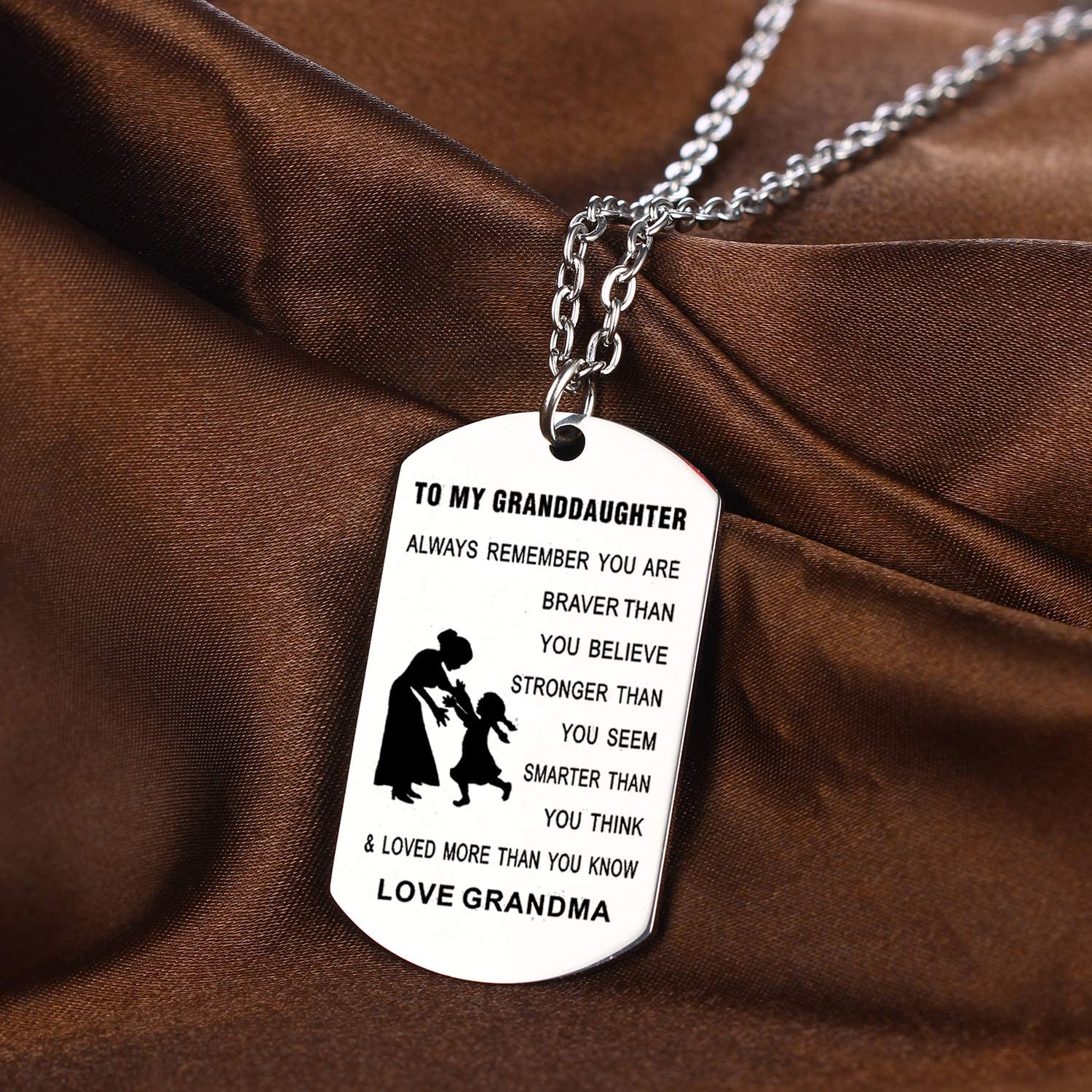 To My Grandson & Granddaughter Dog Tag Necklace Inspirational Gift "You Are Braver Than You Believe"