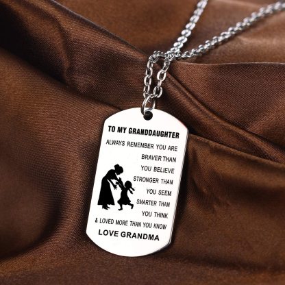 To My Grandson & Granddaughter Dog Tag Necklace Inspirational Gift "You Are Braver Than You Believe"