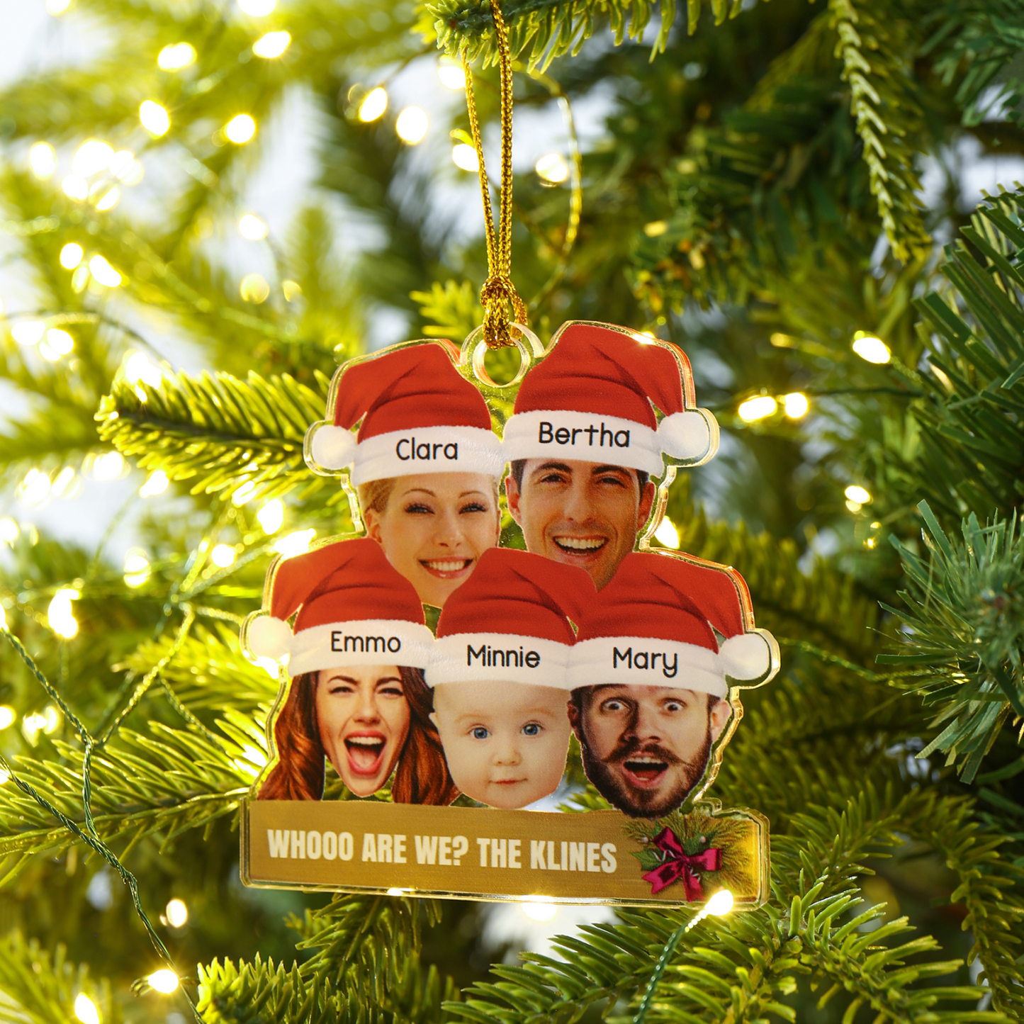 Acrylic Christmas Keychain Custom 5 Photos & 5 Names & 1 Text Hanging Ornaments Personalised Keyring for Family Friends | Jessmade