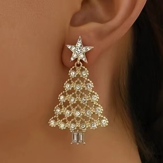 Rhinestone Christmas Tree Earrings Elegant Holiday Gift