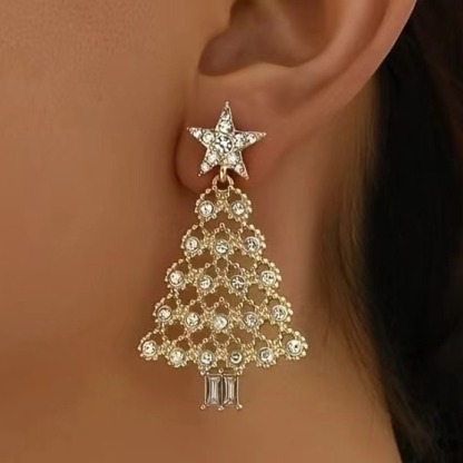 Rhinestone Christmas Tree Earrings Elegant Holiday Gift