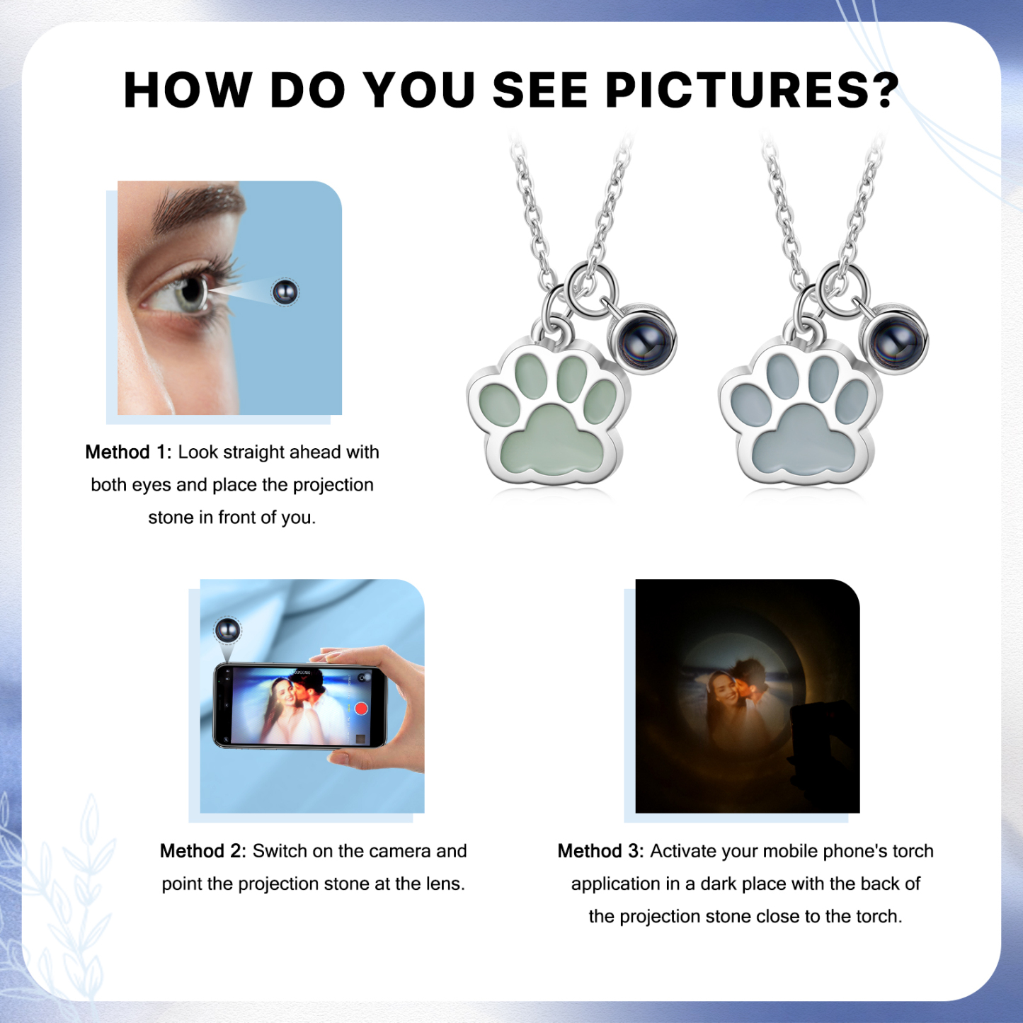 Personalized Dog Paw Pendant Couple Necklace Set Custom Photo Projection Necklace Romantic Gifts For Him/Her