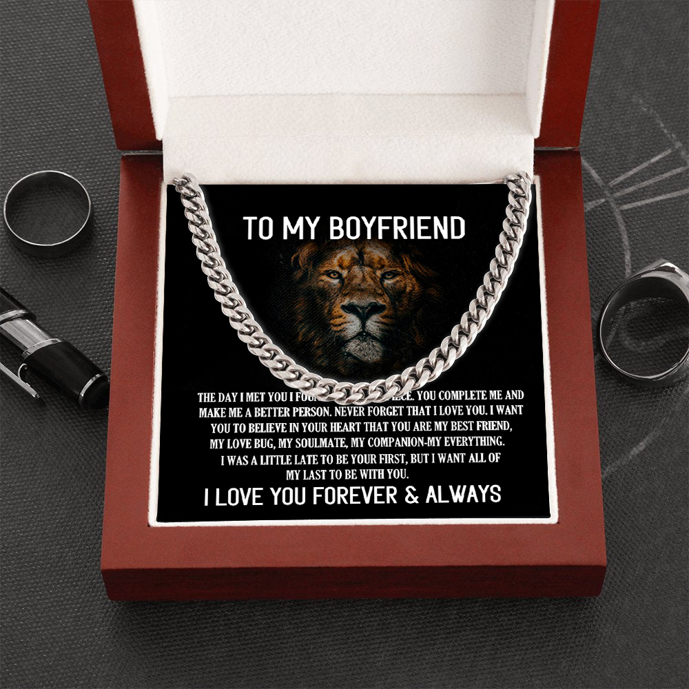 To My Boyfriend Cuban Link Chain Necklace Promise Necklace Gift Set - I Love You Forever & Always