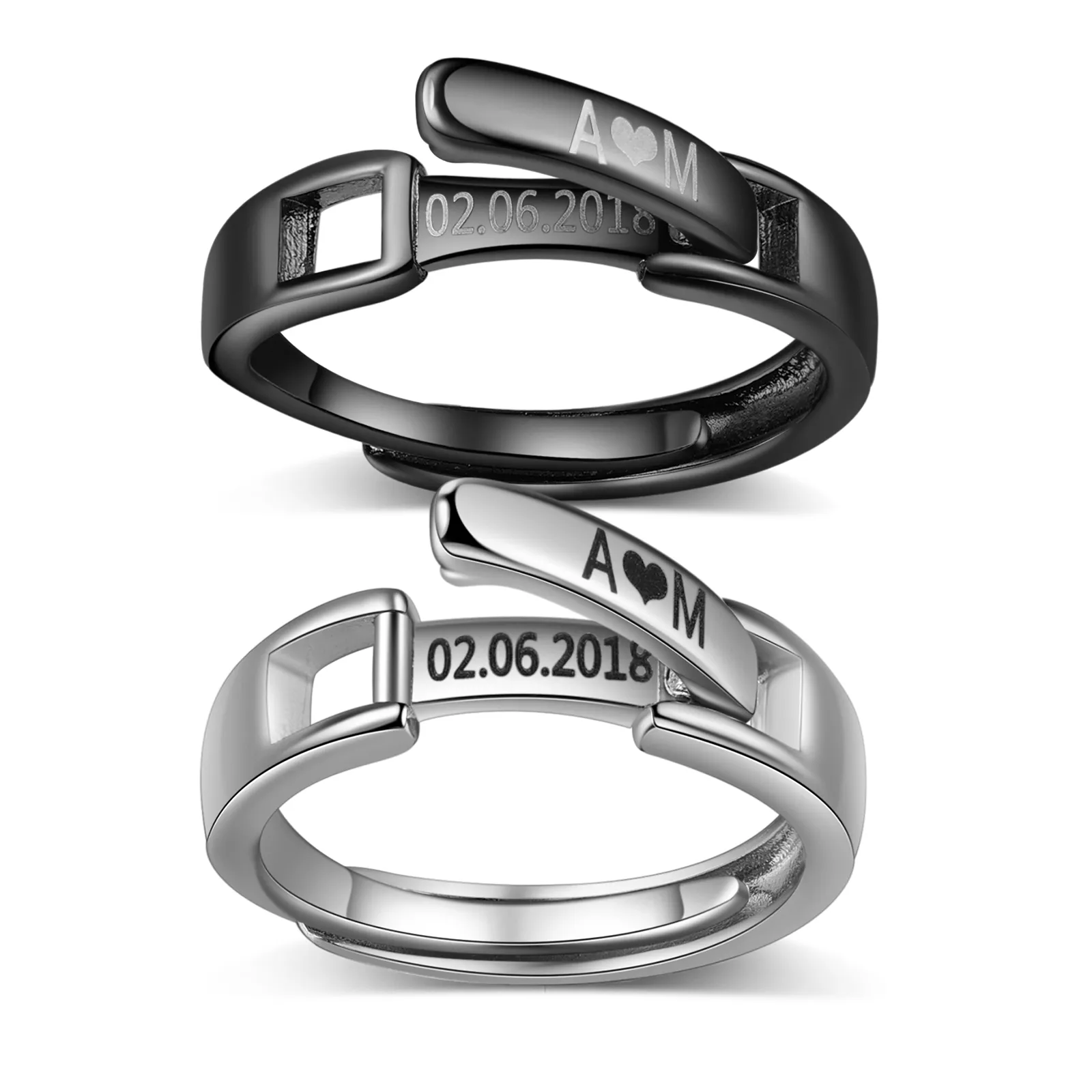 2 PCS Couple Ring Personalized Matching Rings Gift for Couple