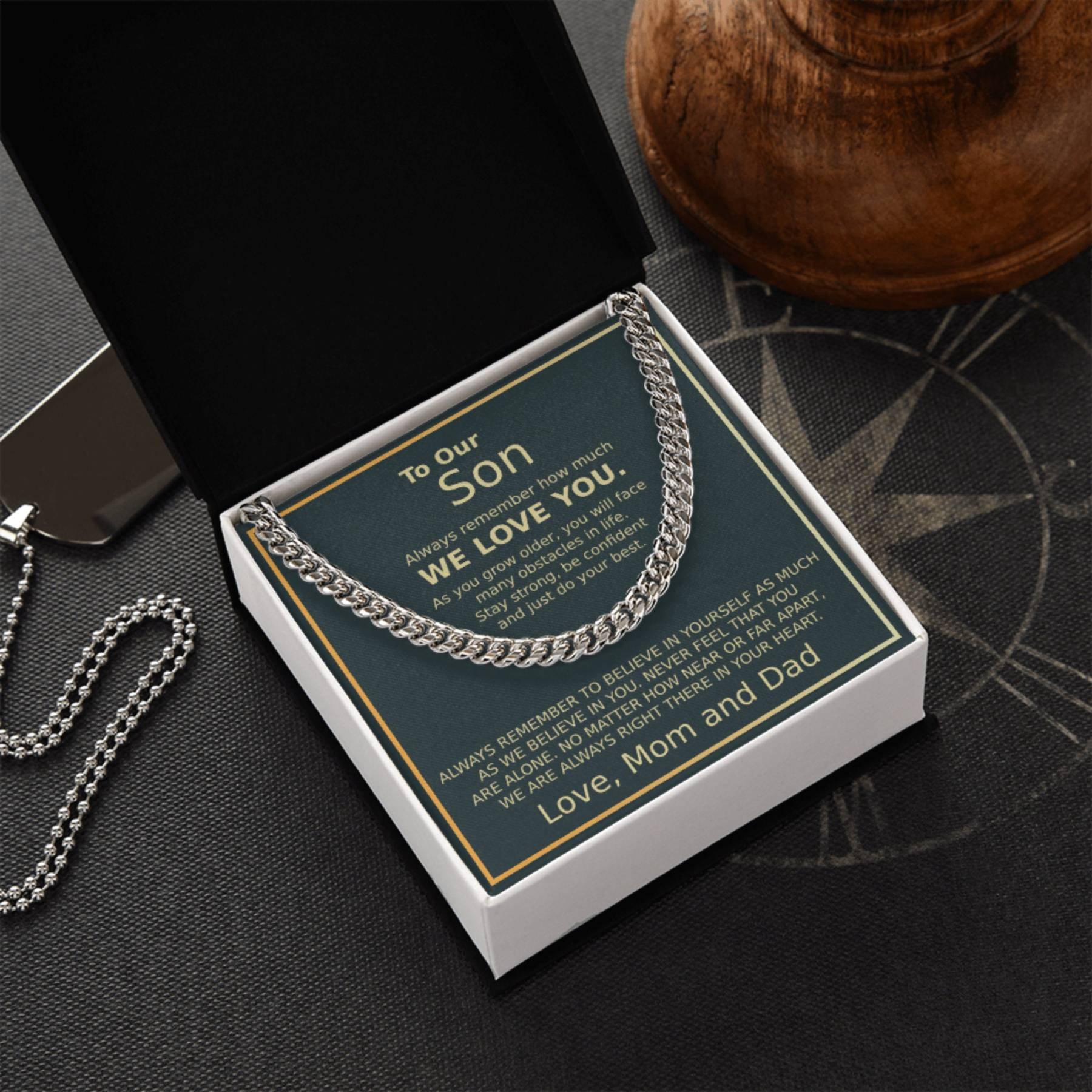 To Our Son Necklace Cuban Link Chain Necklace Gift Set - Always Remember How Much We Love You