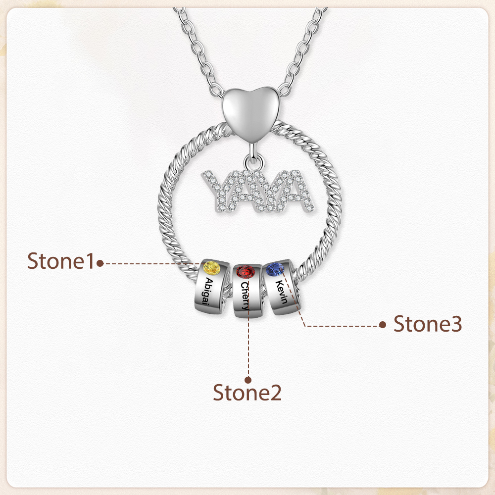 Collar a abuela con colgante de "YAYA" con 3 nombres Y 3 piedras de nacimiento personalizados | Jessemade-Jessemade ES