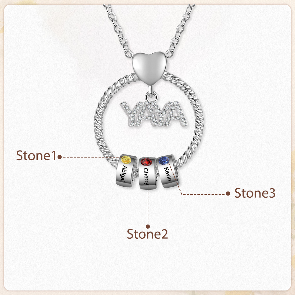 Collar a abuela con colgante de "YAYA" con 3 nombres Y 3 piedras de nacimiento personalizados | Jessemade-Jessemade ES