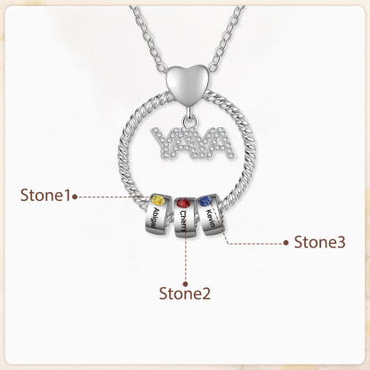 Collar a abuela con colgante de "YAYA" con 3 nombres Y 3 piedras de nacimiento personalizados | Jessemade-Jessemade ES