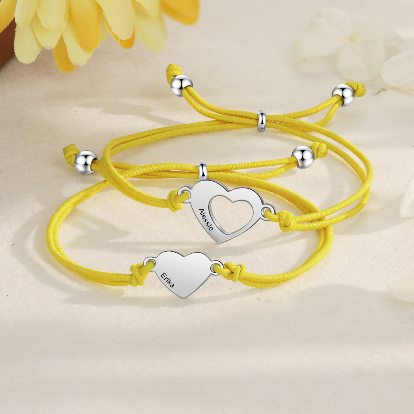 2 Pcs Heart Bracelet Set Custom 2 Names Adjustable Bracelets Back to School Gifts for Daughter Granddaughter