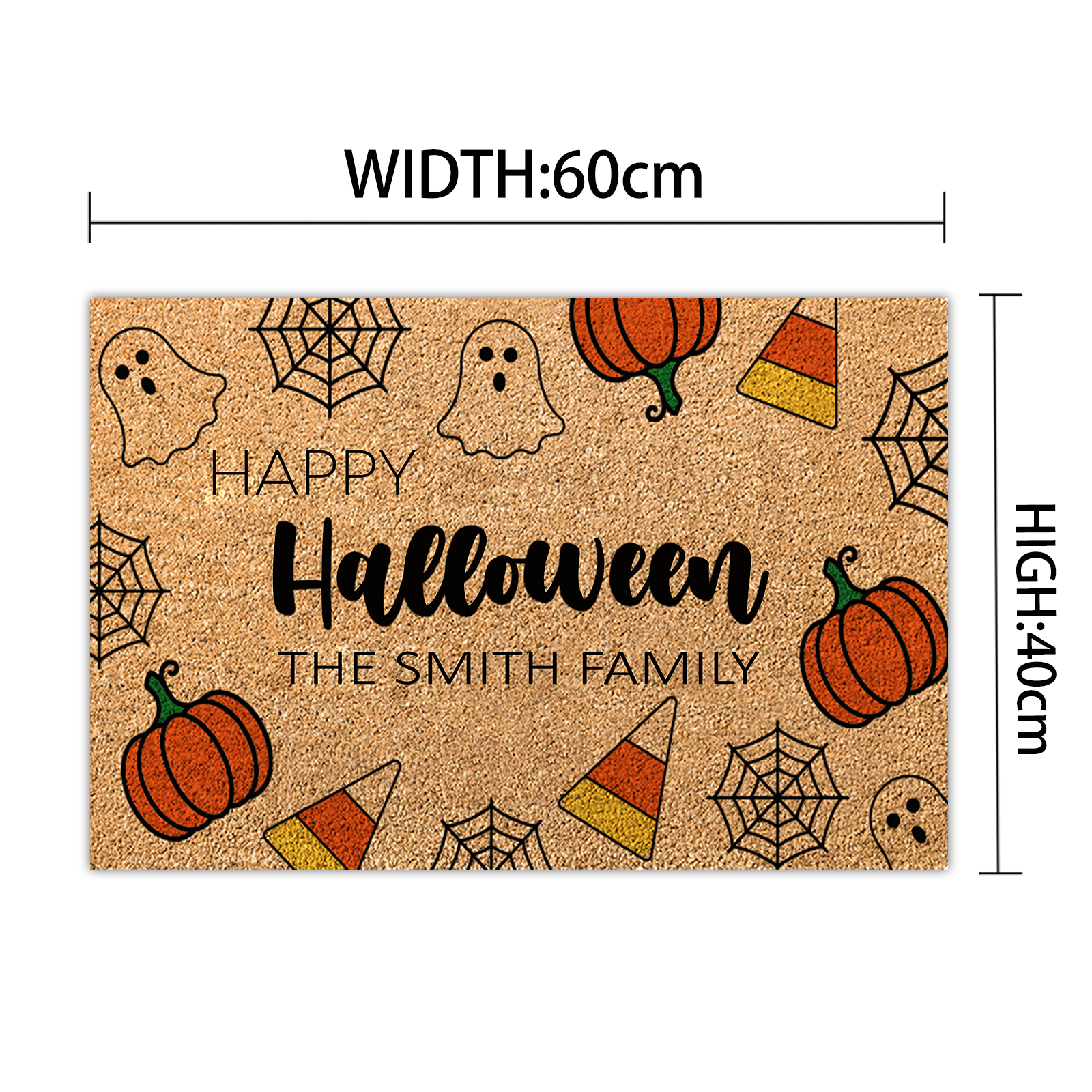 Personalized Halloween Doormat Pumpkin Spiderweb Ghost Doormat Home Decor - Happy Halloween