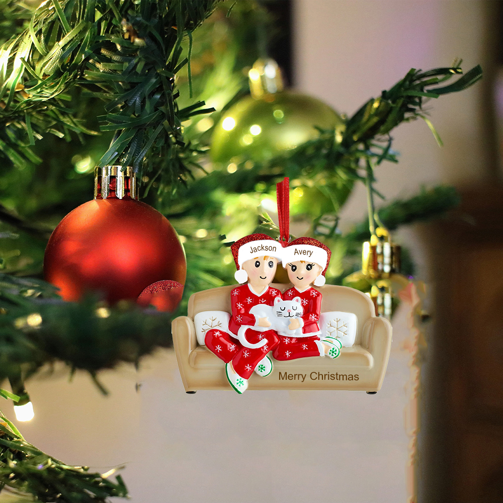 2 Names - Personalized Christmas Resin Ornaments Customized Name & Text Christmas Decor Gifts for Family Friends