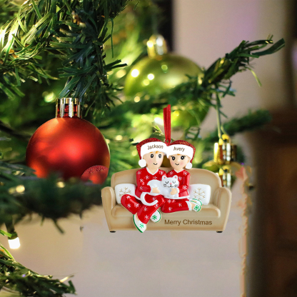 2 Names - Personalized Christmas Resin Ornaments Customized Name & Text Christmas Decor Gifts for Family Friends