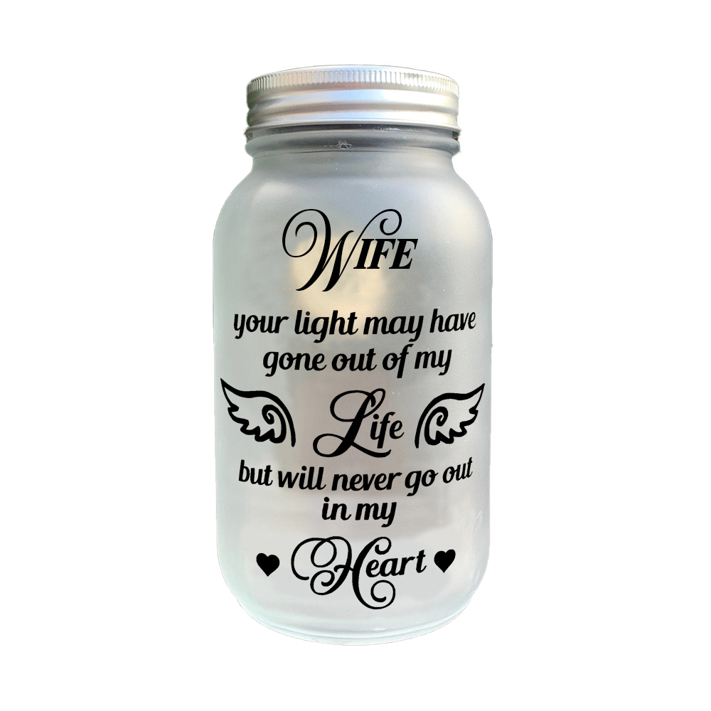 Memorial Mason Jar Night Light Never Go Out in My Heart Led Lamp