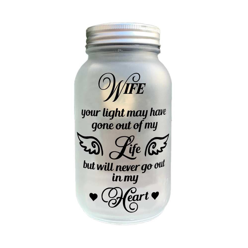 Memorial Mason Jar Night Light Never Go Out in My Heart Led Lamp