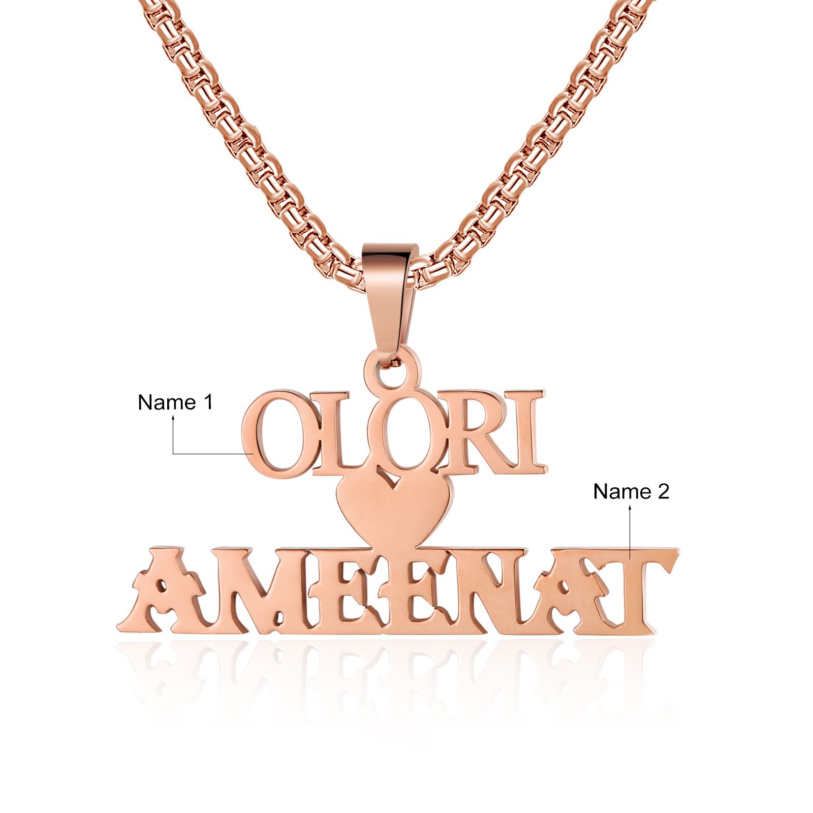 Personalized Heart Name Necklace Custom 2 Names Necklaces Romantic Gift For Her