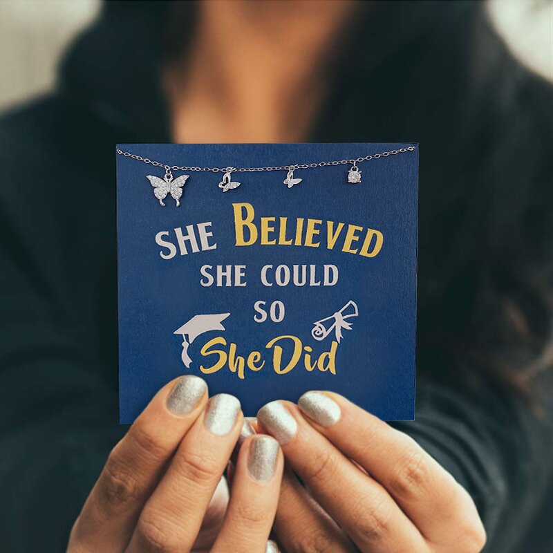 Butterfly Necklace Graduation Gift for Her "She believed she could so she did"